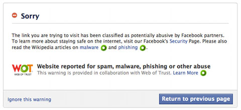 Facebook now uses Web Of Trust (WOT) Ratings to protect users