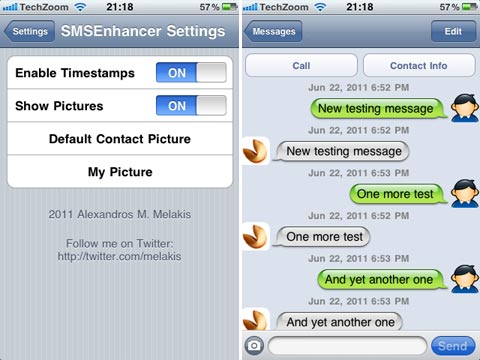 iPhone Tweak: Contact Pictures + Time Stamp with SMS Enhancer