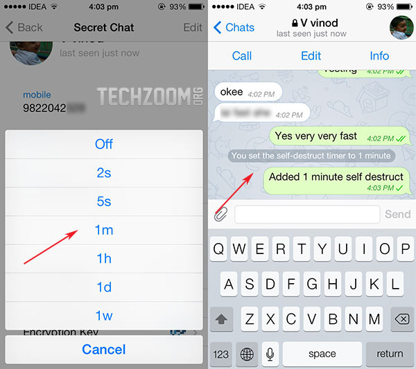 Secret Chat with self-destruct timer on Telegram
