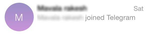 Telegram sends welcome notification to contacts