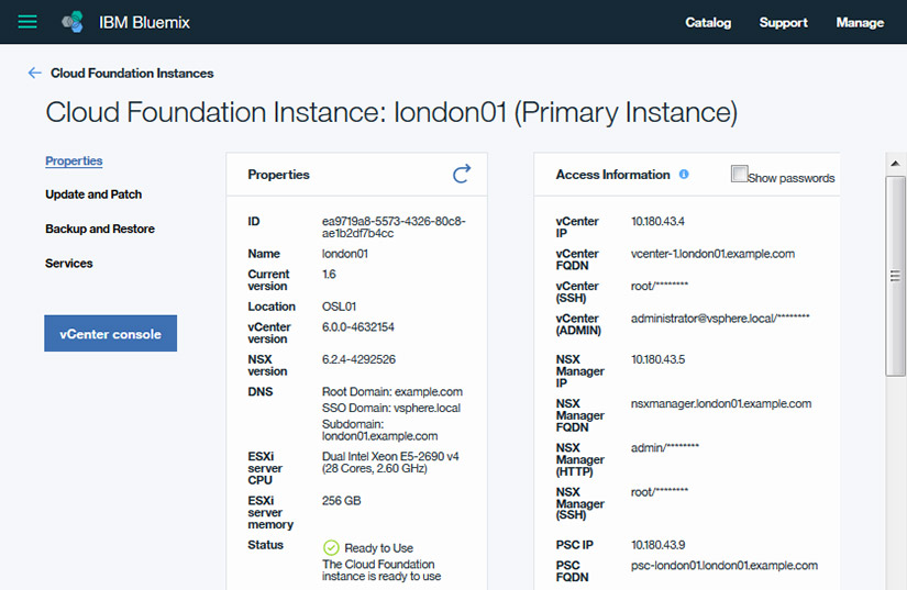 Cloud Foundation VMware - Deployed instance properties