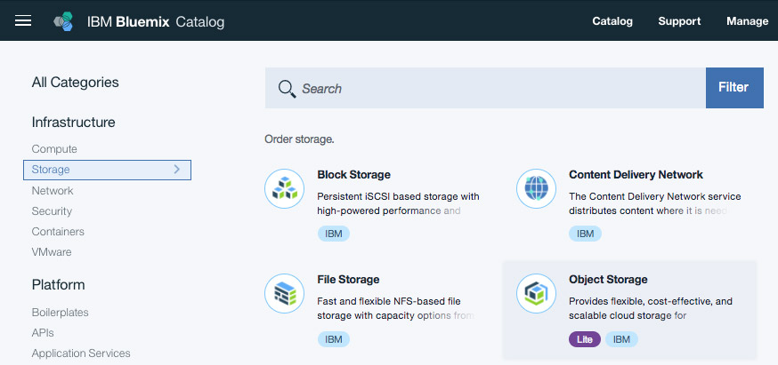 Create a bucket using 'Object Storage'
