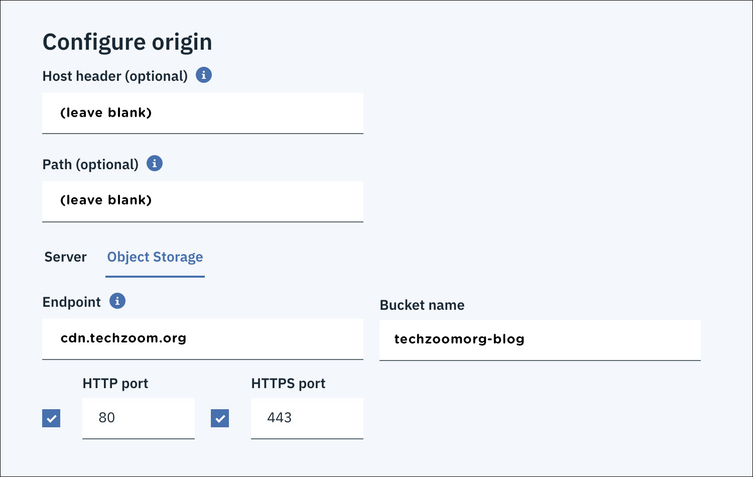 Configure origin