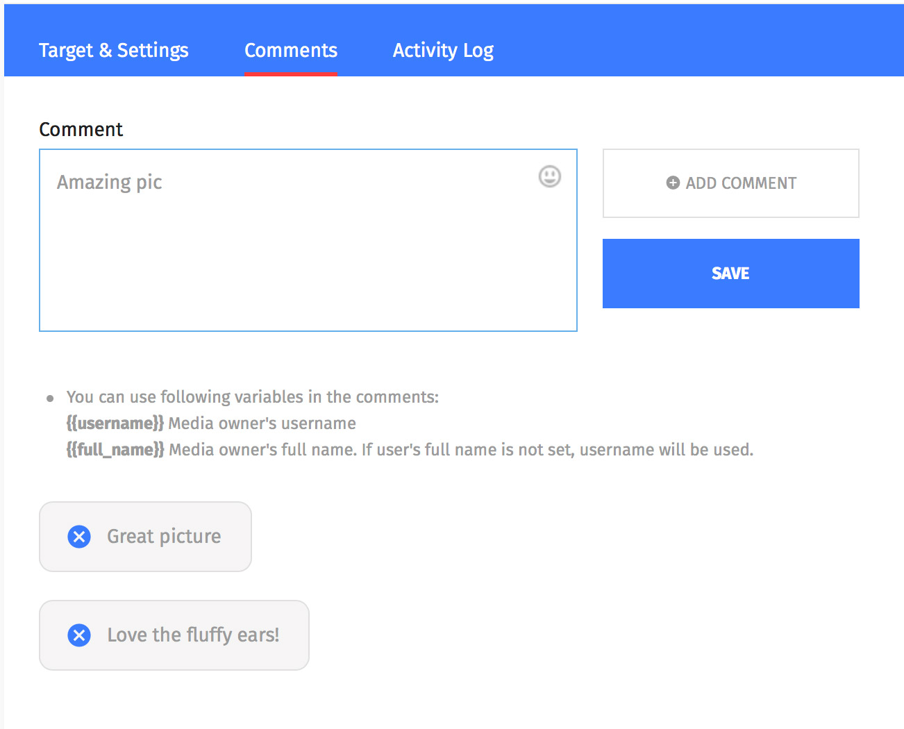 Target your auto comments