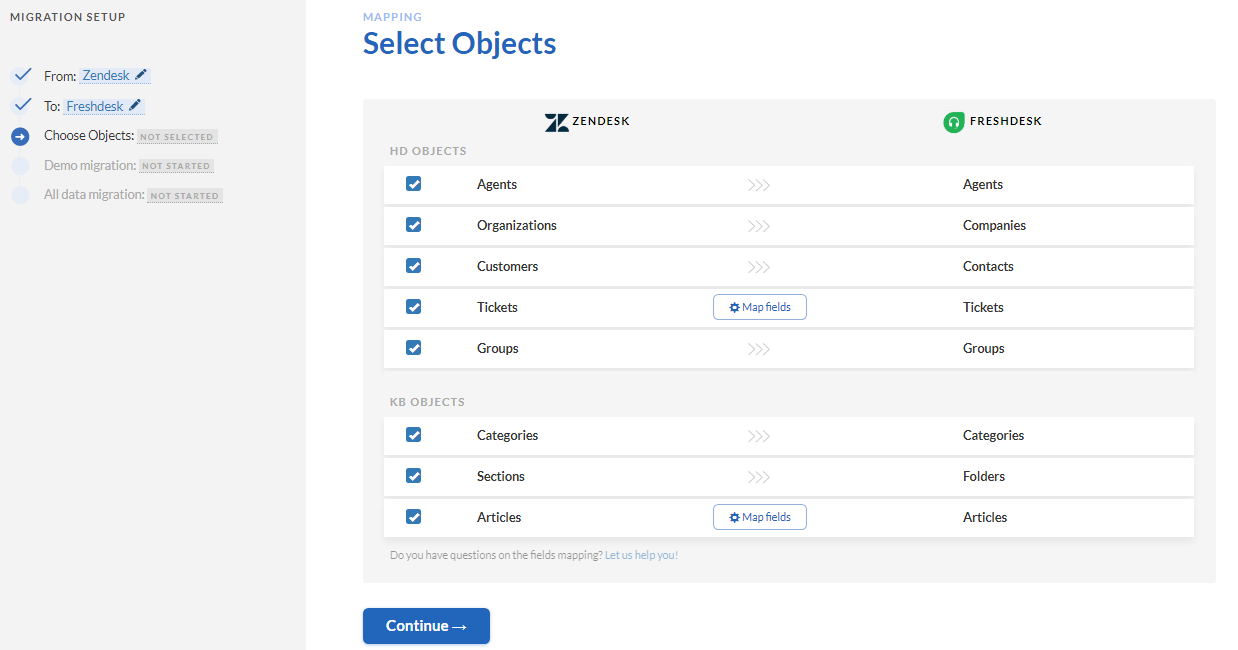 Go to the Zendesk to Freshdesk migration page;