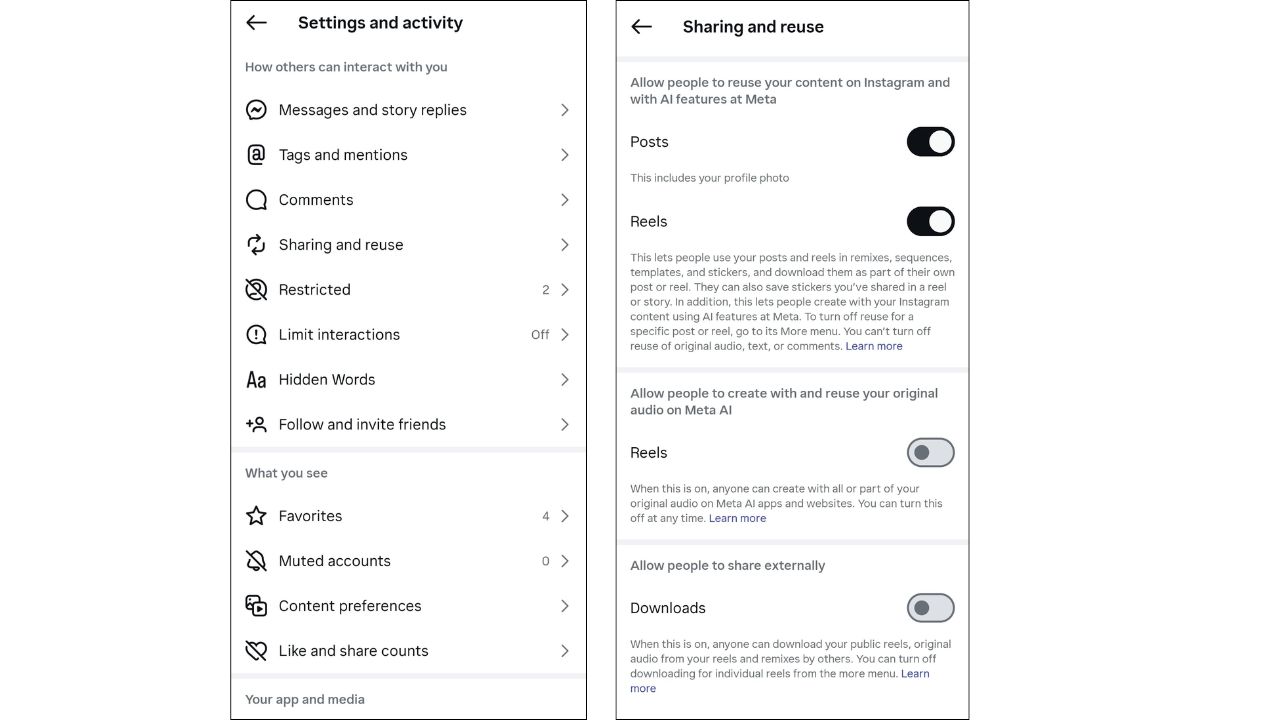 Turn off instagram settings for reuse of photos Turn off instagram settings for reuse of photos